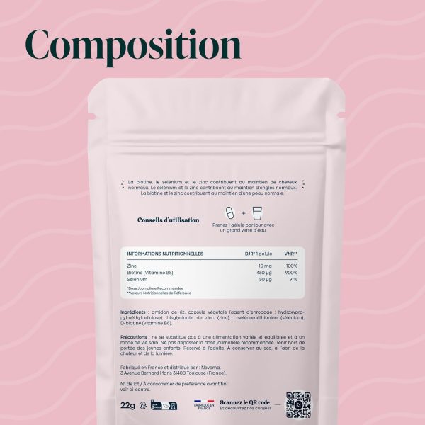 NOVOMA, Biotine avec Sélénium et Zinc, Accélère la Pousse des Cheveux